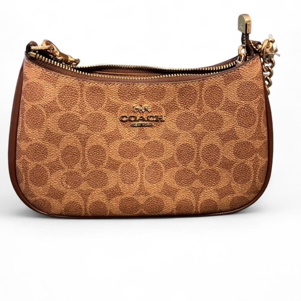 Coach Mini Signature Canvas Hobo in Brown and Tan with Gold Hardware